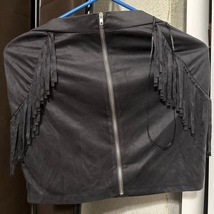 Fringe mini skirt in size small, faux suede fabric, brand new, black, wo…